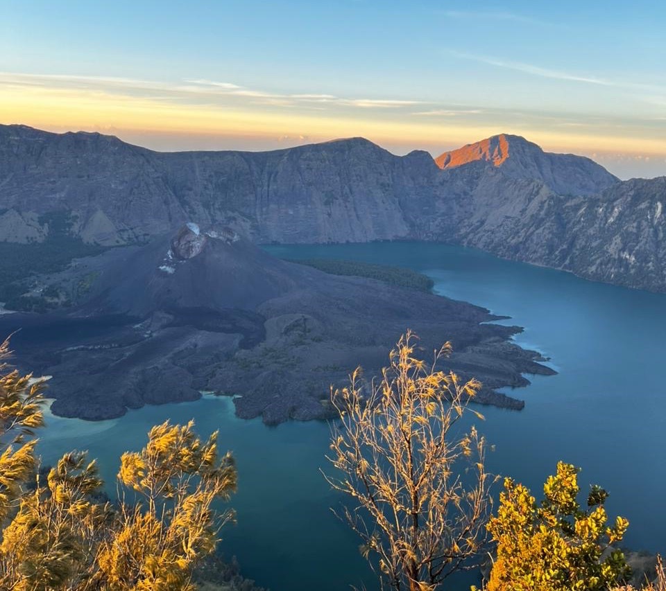 Rinjani trekking summit , Lombok - stunning view of segara anak lake Rinjani mount